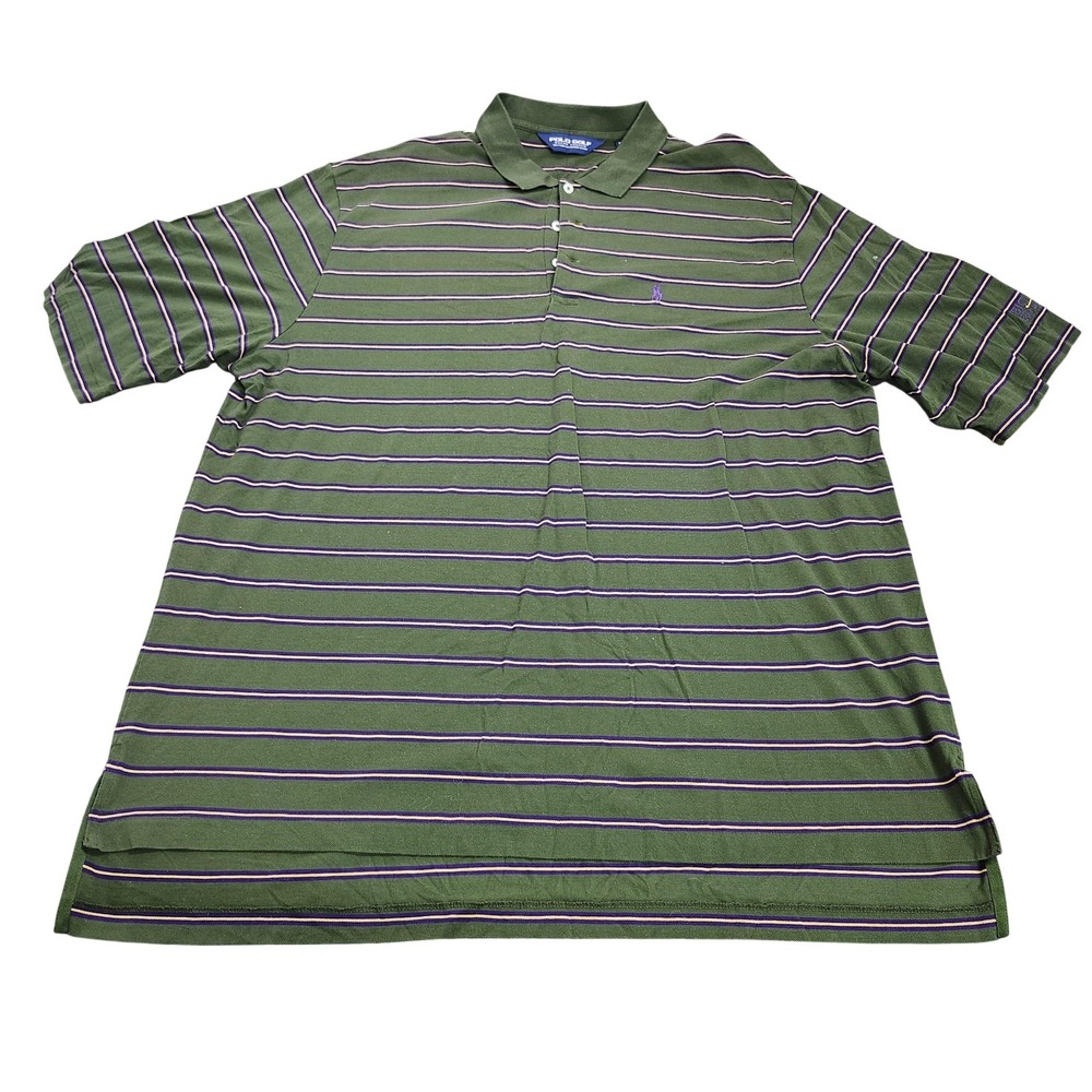 Polo Golf Ralph Lauren Polo Shirt Mens 2XL Green Stripe Pony Logo Pima Casual